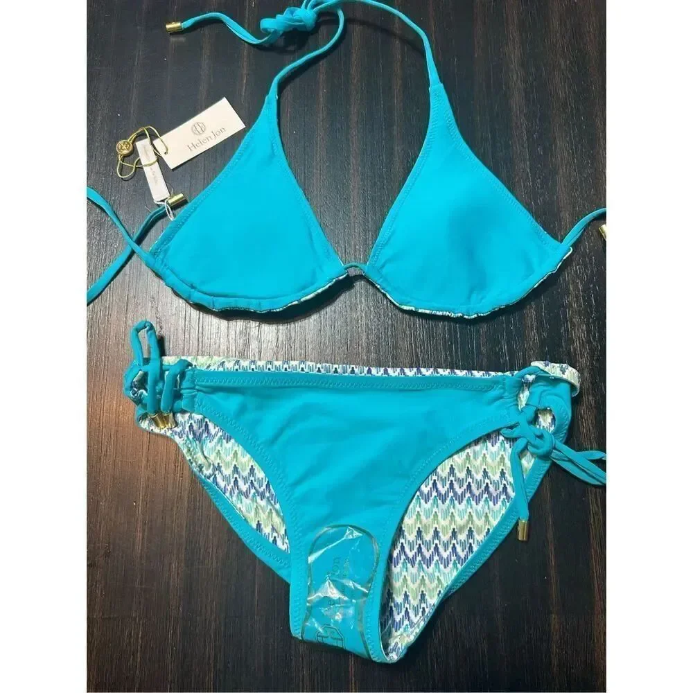 Helen Jon NWT size XS reversible bikini set Beachcomber peacock